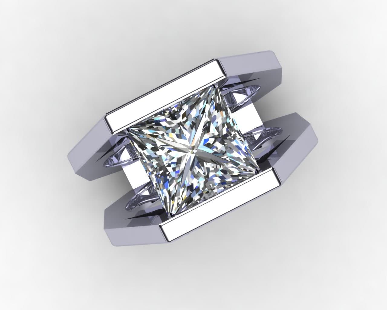 Harry Roa Gallery custom ring: A bold center stone bridged by parallel architectural rails.