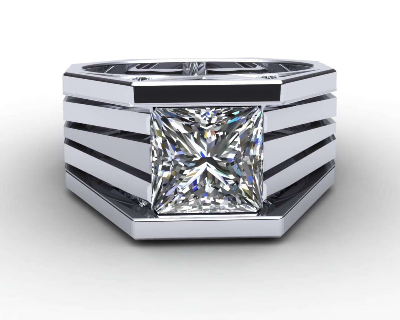 Harry Roa Gallery custom ring: Faceted center stone set within a cantilevered frame.